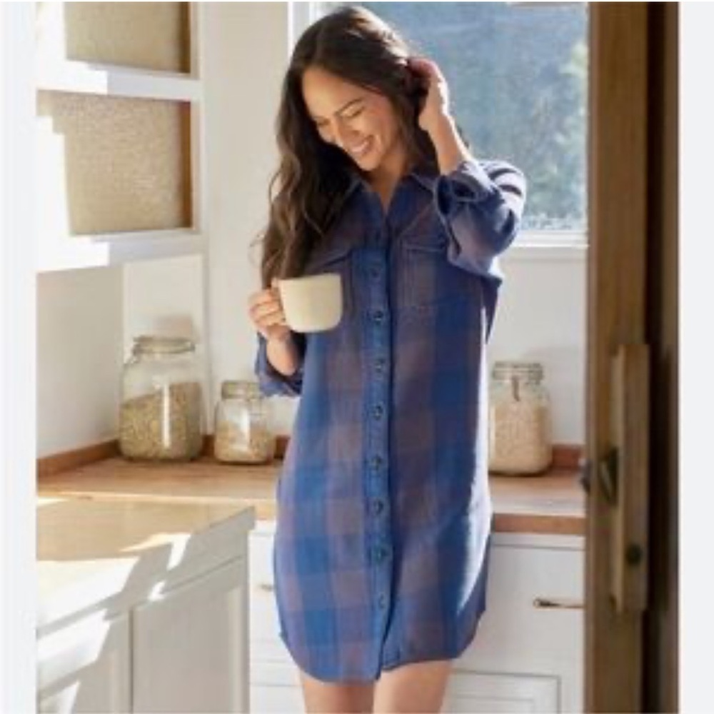 Outerknown Blanket Casual Cozy Shirt Dress Blue Plaid Long Sleeve Size XS NWT
